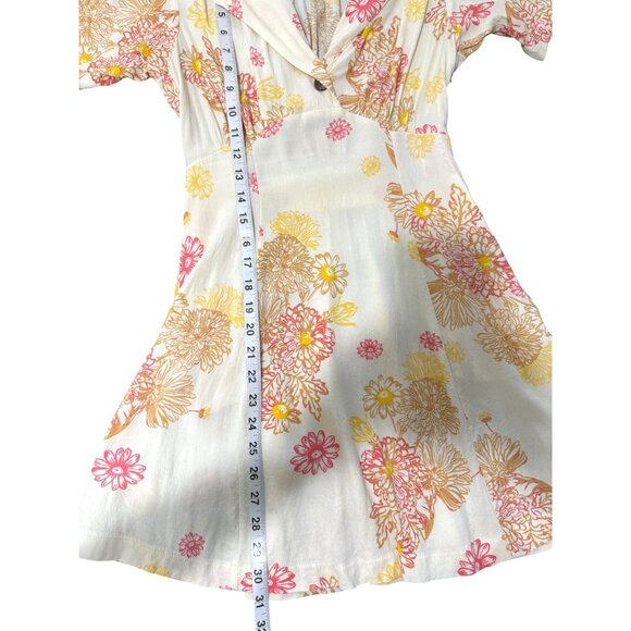 Free People Hawaii Mini Dress Cream Floral Print Short Sleeve Collared Size XS - Picture 7 of 9